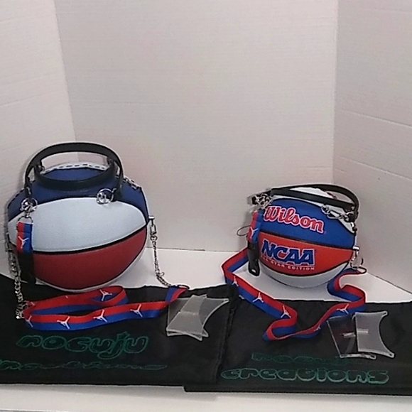 NWT HANDMADE "Mommy" & "Mini Me" RED, WHITE & BLUE Basketball Purses 🏀🏀 - Picture 4 of 15